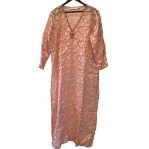 Graham Kandiah 100% Silk Coverup Caftan Tunic Size Large Pink Sheer Beaded